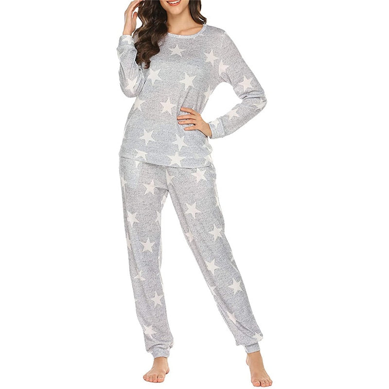 Women's Love Print Long Sleeve Pajamas Set Cute Top And Pants  Home Wear Sets