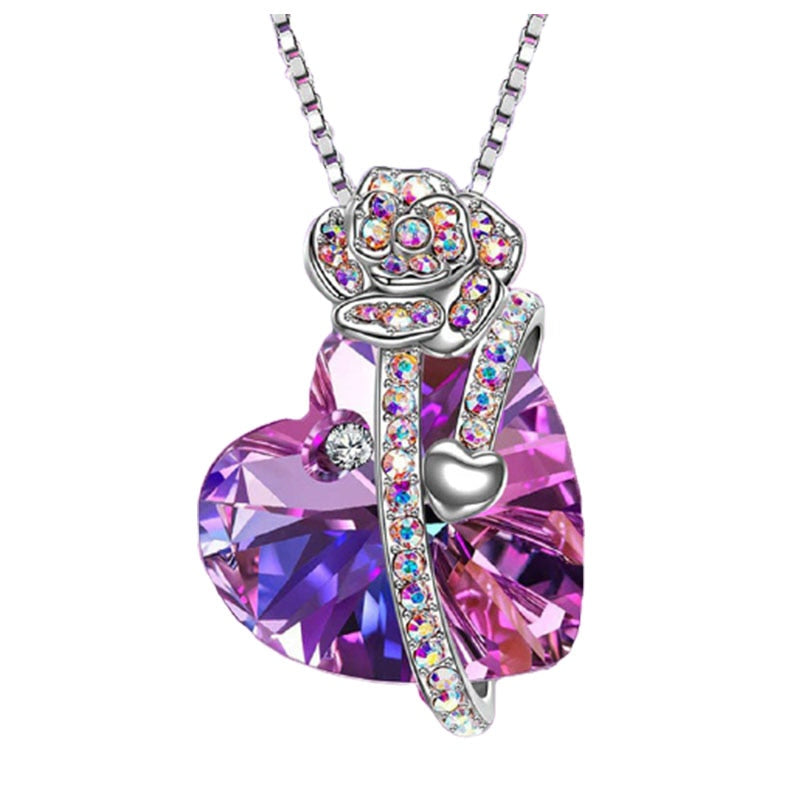Women's Necklace Pendant Crystal Heart 1/2 Pcs Crystal Rose Heart Earrings Earrings Beautiful Jewelry Set