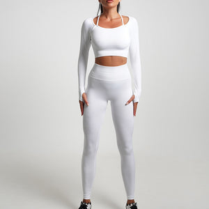 High Waist Hip Raise Pants Shorts Long-sleeved Suits 2\5PCS Seamless Yoga Sets Sports Fitness Workout Gym Leggings Set for Women