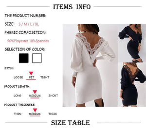 Women's Warm Black, White  Open-Back Dresses Fort Lace Lantern Sleeve V-Neck Sweater