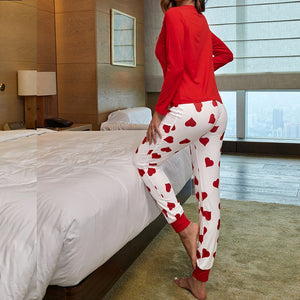 Women's Love Print Long Sleeve Pajamas Set Cute Top And Pants  Home Wear Sets