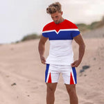 Load image into Gallery viewer, Men&#39;s Short Sleeve T-shirts Shorts   T Shirt Set Fashion Stripe Casual Sport Suit
