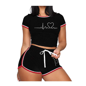 Gym Fitness Women's Workout Sets O Neck Cropped Tracksuit Short Sleeve T-shirts and Shorts