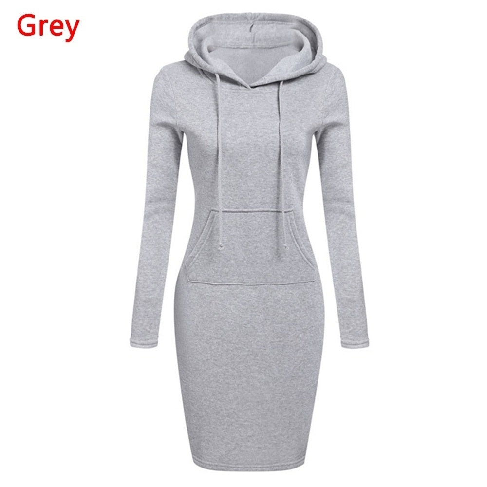 Gym Fitness Casual Pocket Hooded Solid Color Long Sleeve Mini Dress
