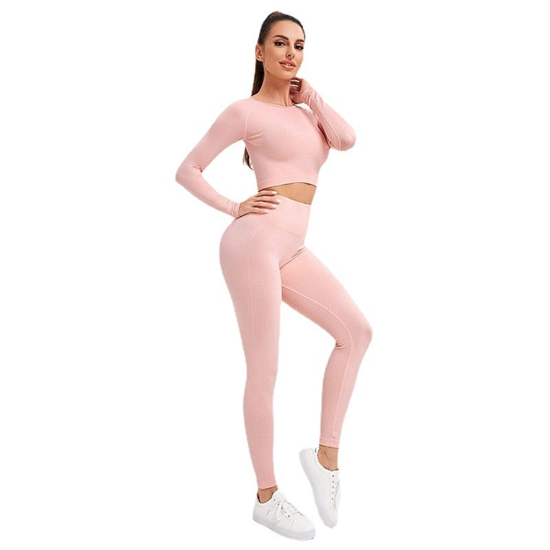Gym Fitness High Waist Hip-lifting Trousers Long-Sleeved Suits Seamless Yoga Sets Sports Fitness  Workout Clothes Gym Leggings Sets for Women