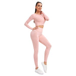 Charger l&#39;image dans la galerie, Gym Fitness High Waist Hip-lifting Trousers Long-Sleeved Suits Seamless Yoga Sets Sports Fitness  Workout Clothes Gym Leggings Sets for Women
