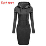 Charger l&#39;image dans la galerie, Gym Fitness Casual Pocket Hooded Solid Color Long Sleeve Mini Dress
