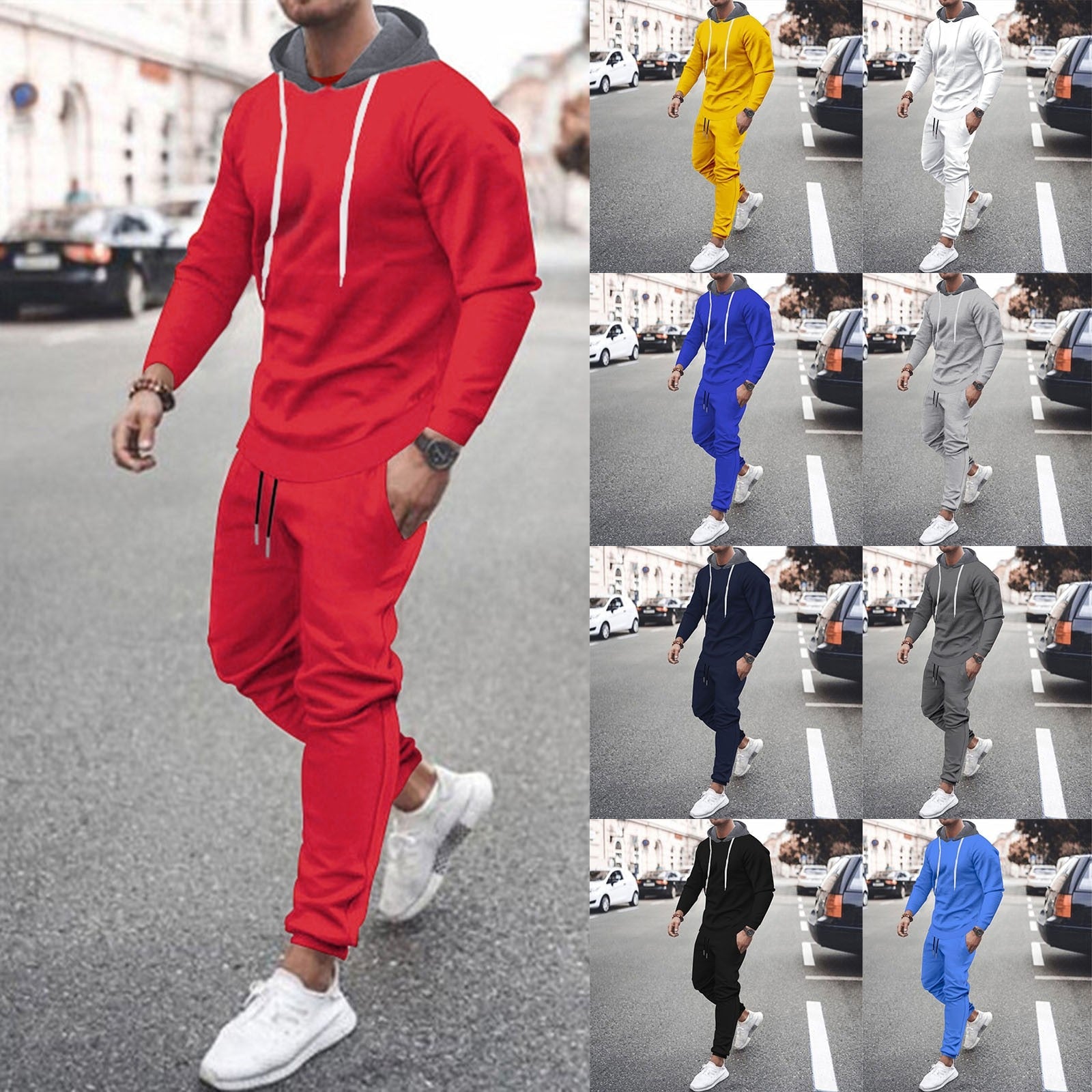 Men's Casual Sweater shirts Sweatpants Street wear Tracksuit Jogger Sportswear Pullover Solid Color  Sets