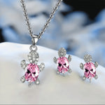 Lade das Bild in den Galerie-Viewer, Women&#39;s Colorful Crystal Cute Turtle Necklace Earrings 3pcs Creative Glamour Jewelry Set
