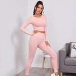 Charger l&#39;image dans la galerie, Gym Fitness High Waist Hip-lifting Trousers Long-Sleeved Suits Seamless Yoga Sets Sports Fitness  Workout Clothes Gym Leggings Sets for Women
