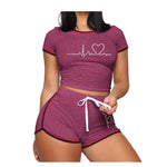 Lade das Bild in den Galerie-Viewer, Gym Fitness Women&#39;s Workout Sets O Neck Cropped Tracksuit Short Sleeve T-shirts and Shorts
