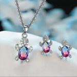 Charger l&#39;image dans la galerie, Women&#39;s Colorful Crystal Cute Turtle Necklace Earrings 3pcs Creative Glamour Jewelry Set
