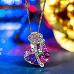 Lade das Bild in den Galerie-Viewer, Women&#39;s Necklace Pendant Crystal Heart 1/2 Pcs Crystal Rose Heart Earrings Earrings Beautiful Jewelry Set
