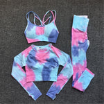 Charger l&#39;image dans la galerie, Women Tie Dye Sportswear Yoga Set Workout Leggings Scrunch Leggings Gym Shorts,Seamless Gym Fitness Sports Bra, Yoga Tracksuit
