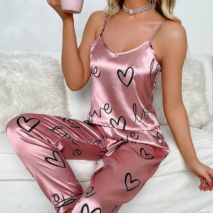 Women's Nightwear Pyjama Lingerie Silk Pajamas Set  Satin  with Trousers