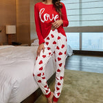 Lade das Bild in den Galerie-Viewer, Women&#39;s Love Print Long Sleeve Pajamas Set Cute Top And Pants  Home Wear Sets
