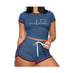 Cargar imagen en el visor de la galería, Gym Fitness Women&#39;s Workout Sets O Neck Cropped Tracksuit Short Sleeve T-shirts and Shorts
