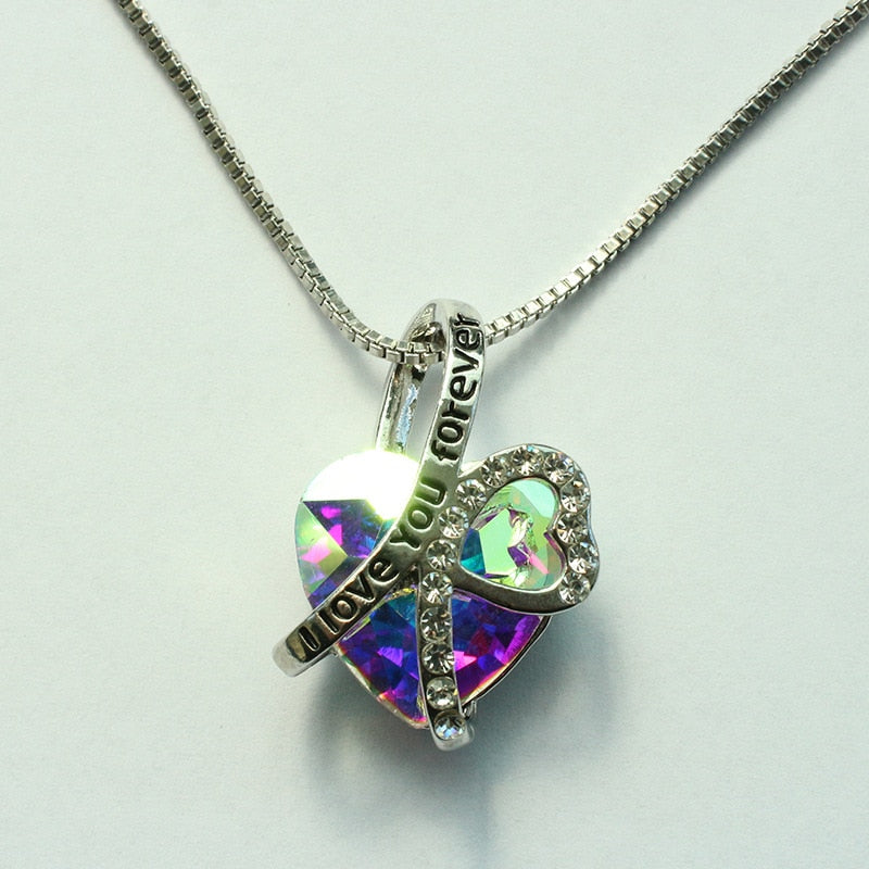 Women's Exquisite  Love  Designer  Crystal Heart Necklace Butterfly Necklace