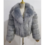 Загрузить изображение в средство просмотра галереи, Women&#39;s Silver Grey Artificial Faux Fur Jacket Thick Warm Fluffy Winter Outerwear Office Lady Coats
