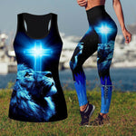 Load image into Gallery viewer, Gym Fitness Women&#39;s Printed  Sport Yoga Suit Stretch Leggings and Hollow Out Tank Top Suit
