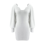 Charger l&#39;image dans la galerie, Women&#39;s Warm Black, White  Open-Back Dresses Fort Lace Lantern Sleeve V-Neck Sweater
