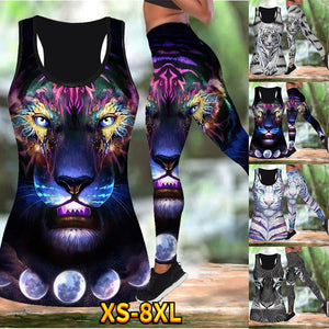 Gym Fitness 3D Printed Hollow New Women Fashion Tiger Yoga Outfit Tank Top Workout Sleeveless Shirt  Vest Running Pants Suit