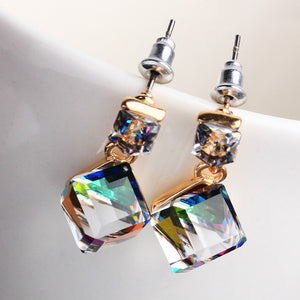 Women's Crystal Clear Green/Black/Multi-color Color Cube Jewelry Gift Fashion Stud Earring
