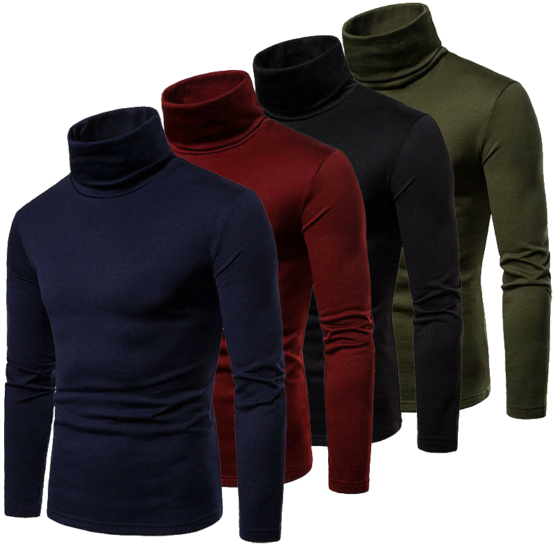 Gym Fitness Solid Men's Turtleneck Knitted Sweater High Collar Pullover Tops