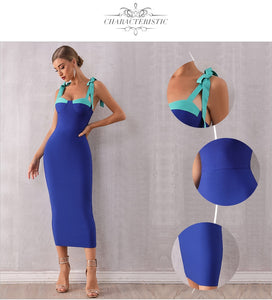Women's Spaghetti Strap Maxi Bow Dress Celebrity Runway Dress