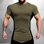 Lade das Bild in den Galerie-Viewer, Men&#39;s Tight-Fitting Short-Sleeved T-shirt Fitness Gyms Fitness Splicing Cotton T-shirt
