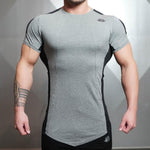 이미지를 갤러리 뷰어에 로드 , Men&#39;s Tight-Fitting Short-Sleeved T-shirt Fitness Gyms Fitness Splicing Cotton T-shirt
