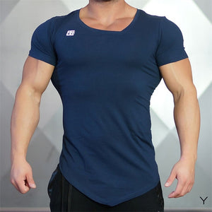 Men's Tight-Fitting Short-Sleeved T-shirt Fitness Gyms Fitness Splicing Cotton T-shirt