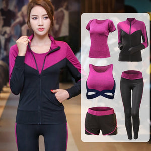 Gym Fitness Yoga Sets Lady's Shirt Pants Running Tight Jogging Workout Yoga Leggings Sport Suits