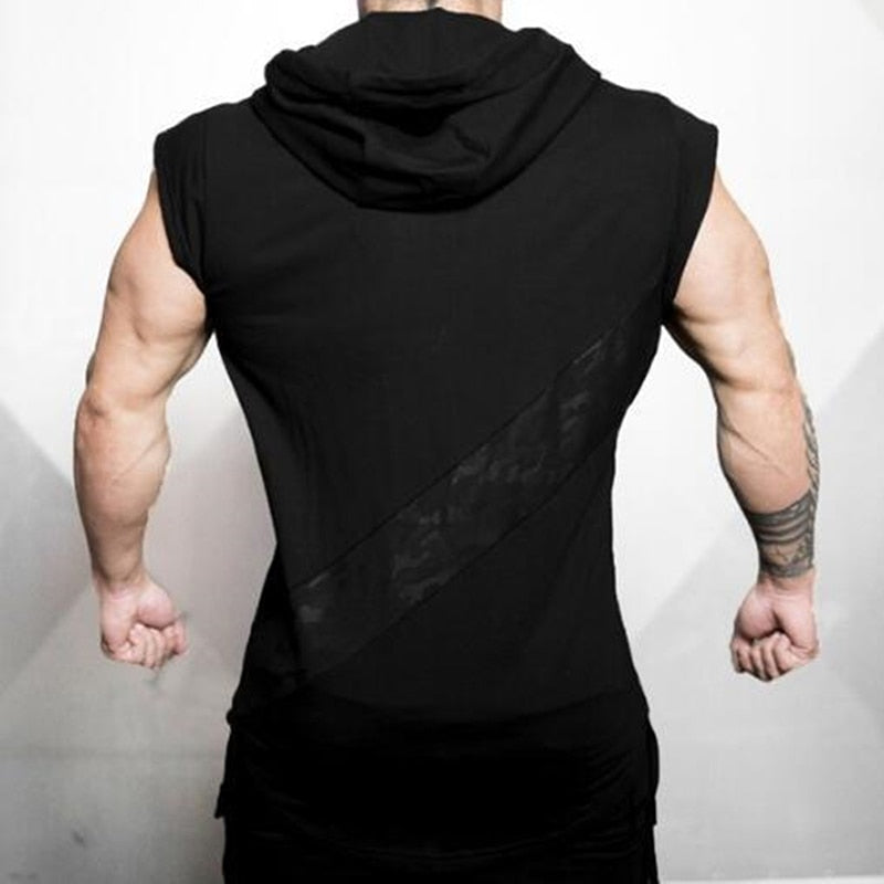Men's High Elasticity Fitness Vest Bodybuilding Stringer Tank Top Muscle Sleeveless Hoodie Top
