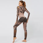 이미지를 갤러리 뷰어에 로드 , Women&#39;s Seamless Camouflage Long Sleeve Tops High Waist  Suits Tight Workout Pants Yoga Set
