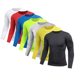 이미지를 갤러리 뷰어에 로드 , Gym Fitness Solid Men&#39;s Tight Elastic Sweating Quick Drying Long Sleeved Shirt Compression Fitness Tops
