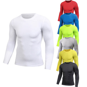 Gym Fitness Solid Men's Tight Elastic Sweating Quick Drying Long Sleeved Shirt Compression Fitness Tops