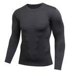Charger l&#39;image dans la galerie, Gym Fitness Solid Men&#39;s Tight Elastic Sweating Quick Drying Long Sleeved Shirt Compression Fitness Tops
