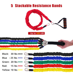 11 PCS Tube Resistance Bands Set 100 LB with Protective Nylon Sleeves Fitness Elastic Bands for Home Training Workout Equipment