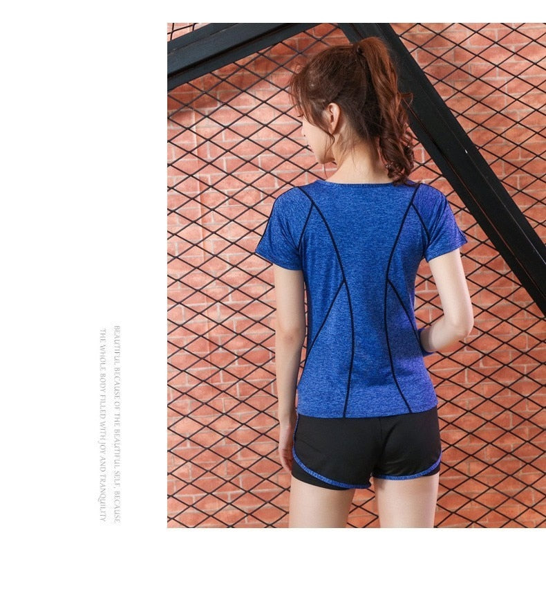 Women's Solid Yoga Sport Suit Breathable Gym Set Female Bra T-shirt Shorts Pants Workout Fitness Clothes