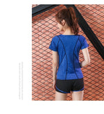 Charger l&#39;image dans la galerie, Women&#39;s Solid Yoga Sport Suit Breathable Gym Set Female Bra T-shirt Shorts Pants Workout Fitness Clothes
