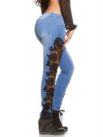 이미지를 갤러리 뷰어에 로드 , Gym Fitness Women&#39;s Lace Floral Crochet Hollow-Out Jeans Elegant Denim Pants
