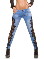 Charger l&#39;image dans la galerie, Gym Fitness Women&#39;s Lace Floral Crochet Hollow-Out Jeans Elegant Denim Pants
