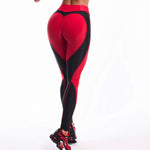 Загрузить изображение в средство просмотра галереи, Heart Shape Leggings Women&#39;s New Red Black Color High Waist Pants Patchwork Printed Leggings Big Size High Elastic
