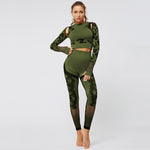 Charger l&#39;image dans la galerie, Women&#39;s Seamless Camouflage Long Sleeve Tops High Waist  Suits Tight Workout Pants Yoga Set
