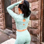 Load image into Gallery viewer, Women&#39;s Gym Fitness Sportswear Long Sleeve Crop Tops+High Waist Scrunch Leggings 2Pcs Gym Sports Suits
