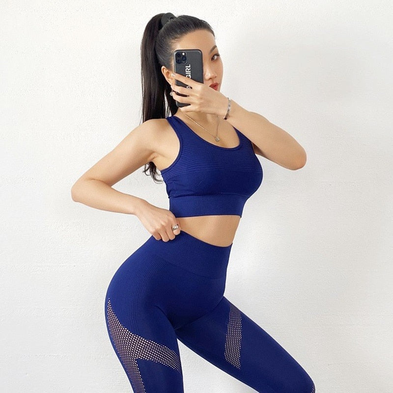 Women's Seamless Sports Suit Fitness Bras Yoga Crop Top Gym Workout Leggings Breathable Yoga Suit