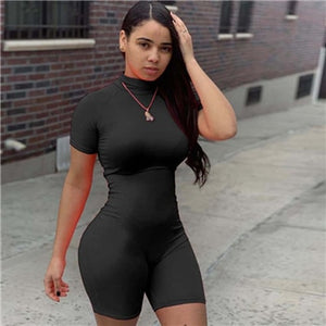 Women's Short Sleeve High Elastic Sports Fitness Overalls Yoga Workout Casual Jumpsuit