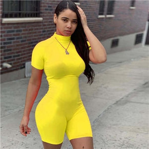 Women's Short Sleeve High Elastic Sports Fitness Overalls Yoga Workout Casual Jumpsuit
