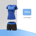 이미지를 갤러리 뷰어에 로드 , Women&#39;s Solid Yoga Sport Suit Breathable Gym Set Female Bra T-shirt Shorts Pants Workout Fitness Clothes
